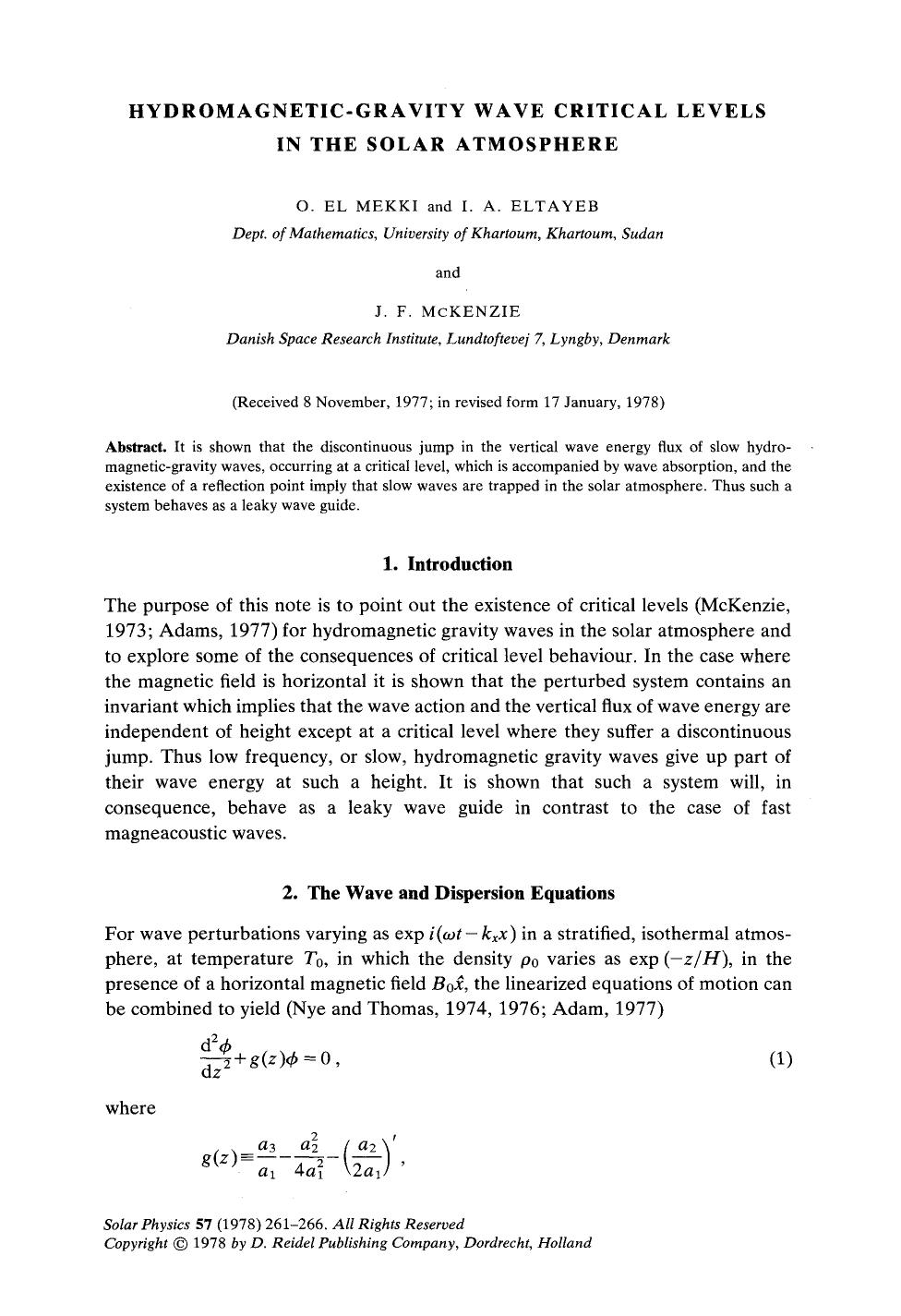 Hydromagnetic-gravity wave critical levels in the solar atmosphere by Unknown