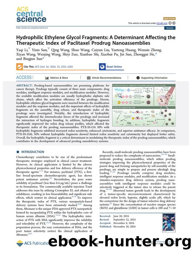Hydrophilic Ethylene Glycol Fragments: A Determinant Affecting the Therapeutic Index of Paclitaxel Prodrug Nanoassemblies by unknow