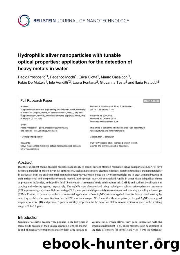 Hydrophilic silver nanoparticles with tunable optical properties: application for the detection of heavy metals in water by unknow