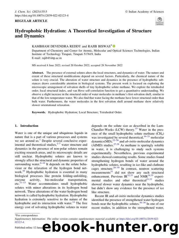 Hydrophobic Hydration: A Theoretical Investigation of Structure and Dynamics by Kambham Devendra Reddy & Rajib Biswas