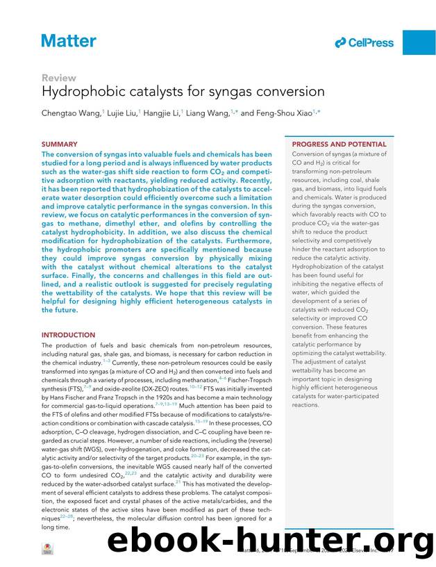 Hydrophobic catalysts for syngas conversion by Chengtao Wang & Lujie Liu & Hangjie Li & Liang Wang & Feng-Shou Xiao