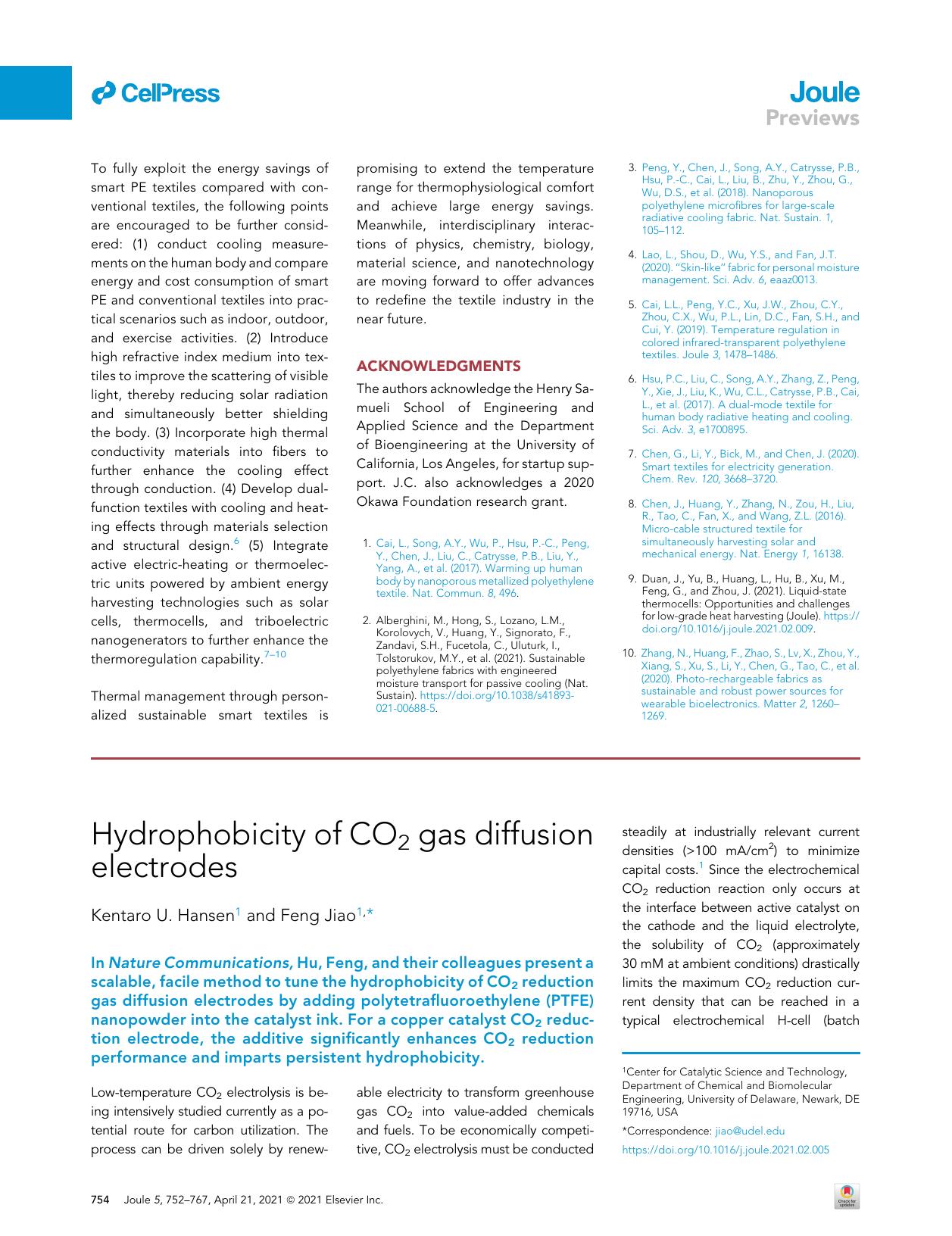 Hydrophobicity of CO2 gas diffusion electrodes by Kentaro U. Hansen & Feng Jiao