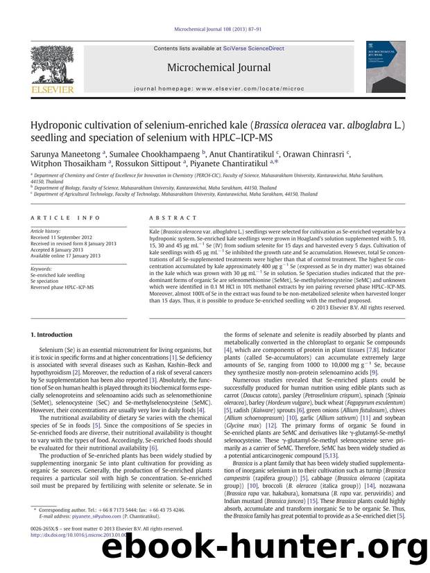 Hydroponic cultivation of selenium-enriched kale (Brassica oleracea var. alboglabra L.) seedling and speciation of selenium with HPLCâICP-MS by unknow