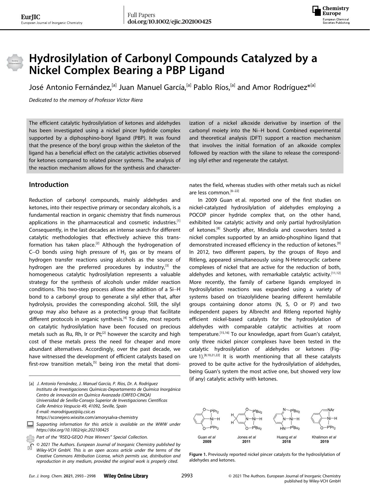 Hydrosilylation of Carbonyl Compounds Catalyzed by a Nickel Complex Bearing a PBP Ligand by Unknown