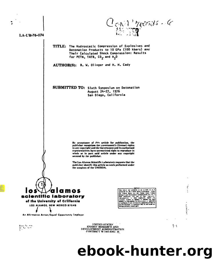 Hydrostatic compression of explosives and detonation products to 10 GPa (100 kbars) and their calculated shock compression   results for PETN, TATB, CO[sub 2], and H[sub 2]O  None by LANL Research Library LWW Project