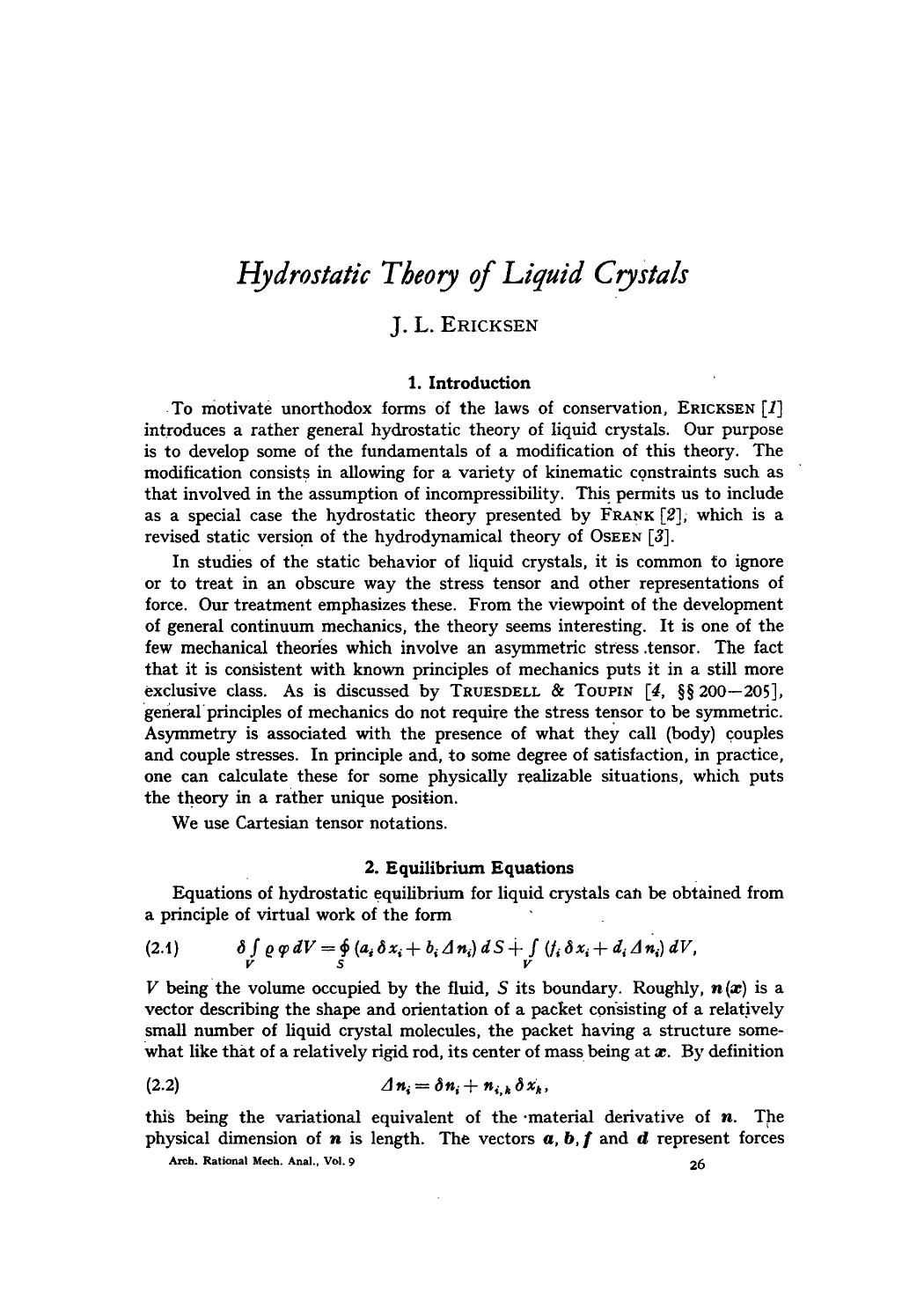 Hydrostatic theory of liquid crystals by Unknown