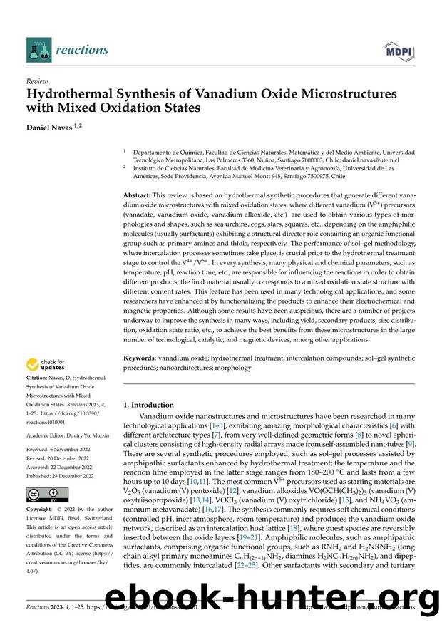 Hydrothermal Synthesis of Vanadium Oxide Microstructures with Mixed Oxidation States by Daniel Navas