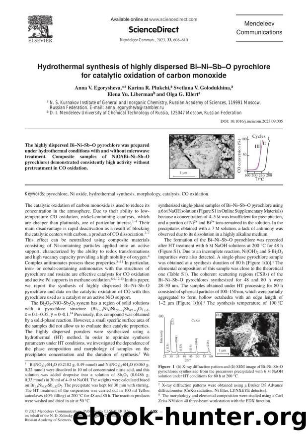 Hydrothermal synthesis of highly dispersed BiâNiâSbâO pyrochlore for catalytic oxidation of carbon monoxide by unknow