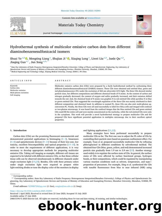 Hydrothermal synthesis of multicolor emissive carbon dots from different diaminobenzenesulfonicacid isomers by unknow