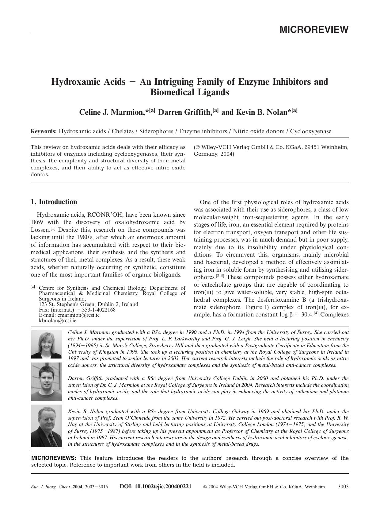 Hydroxamic Acids [minus] An Intriguing Family of Enzyme Inhibitors and Biomedical Ligands by Unknown
