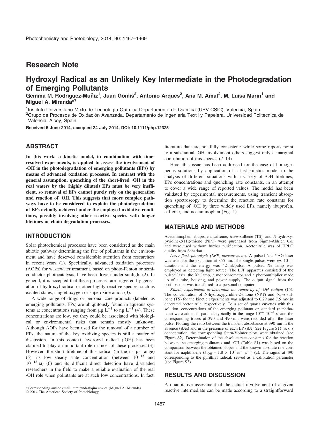 Hydroxyl Radical as an Unlikely Key Intermediate in the Photodegradation of Emerging Pollutants by Unknown