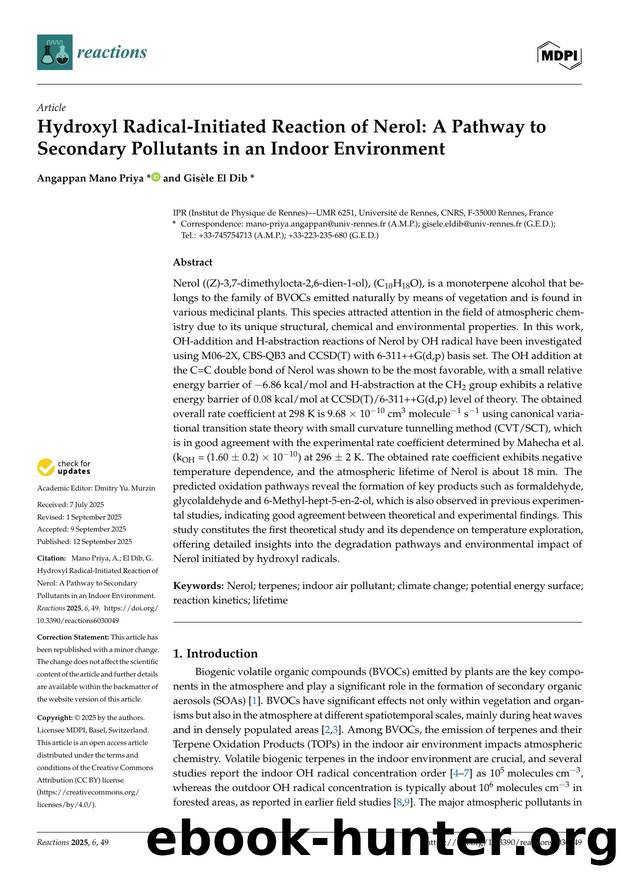 Hydroxyl Radical-Initiated Reaction of Nerol: A Pathway to Secondary Pollutants in an Indoor Environment by Angappan Mano Priya & Gisèle El Dib