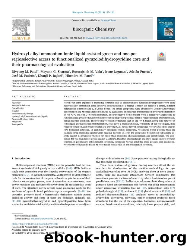 Hydroxyl alkyl ammonium ionic liquid assisted green and one-pot regioselective access to functionalized pyrazolodihydropyridine core and their pharmacological evaluation by unknow