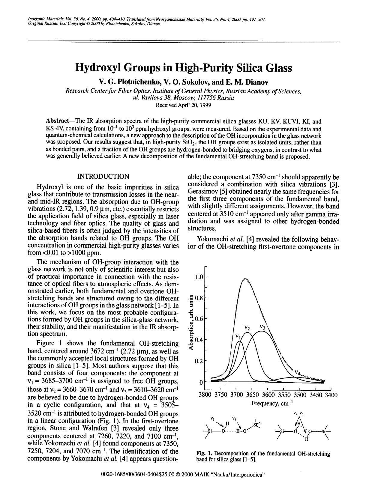 Hydroxyl groups in high-purity silica glass by Unknown