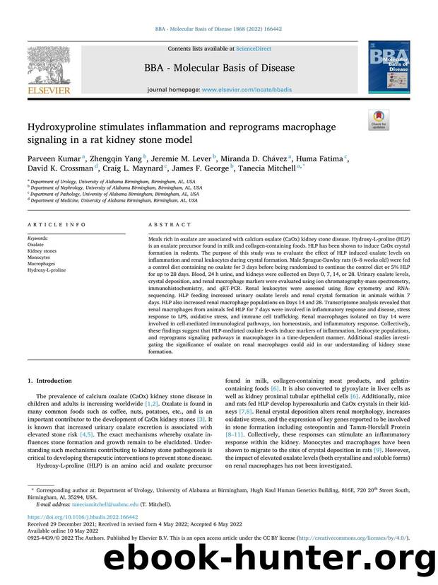 Hydroxyproline stimulates inflammation and reprograms macrophage signaling in a rat kidney stone model by unknow