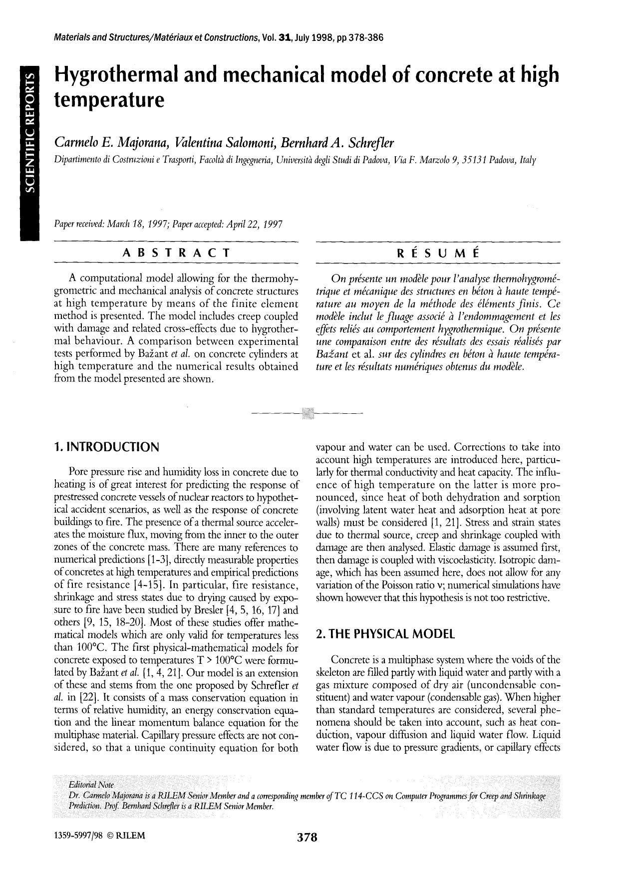 Hygrothermal and mechanical model of concrete at high temperature by Unknown