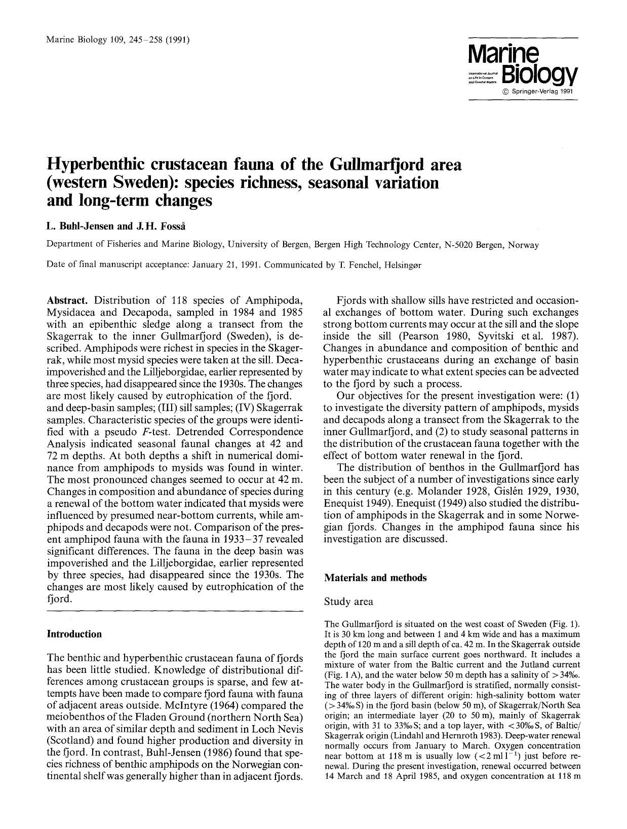 Hyperbenthic crustacean fauna of the Gullmarfjord area (western Sweden): Species richness, seasonal variation and long-term changes by Unknown