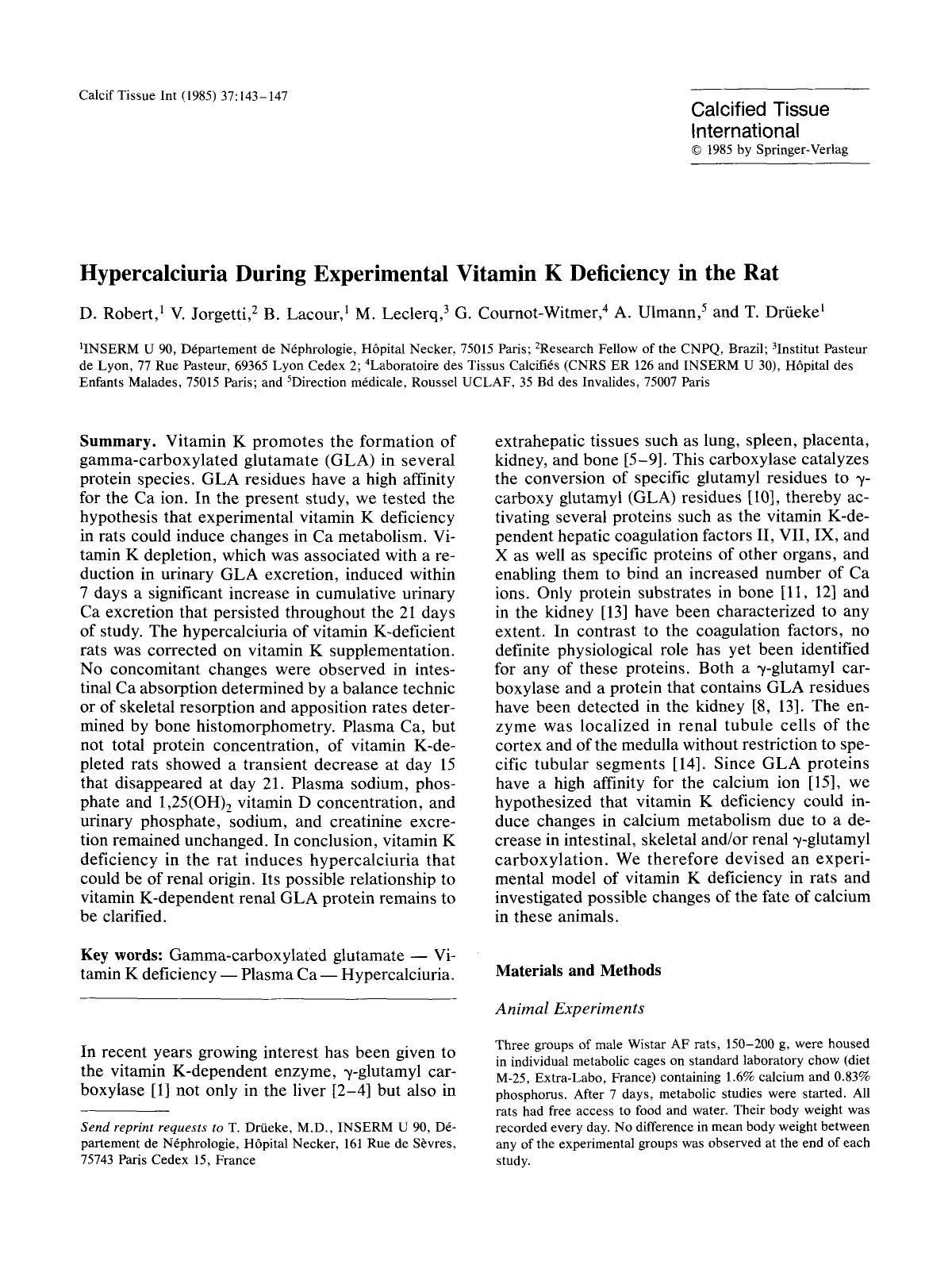 Hypercalciuria during experimental vitamin K deficiency in the rat by Unknown