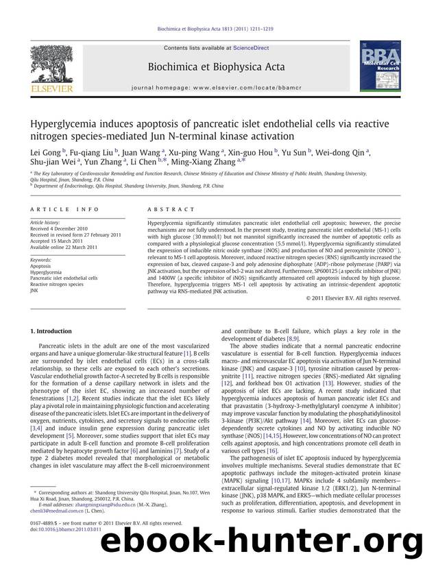 Hyperglycemia induces apoptosis of pancreatic islet endothelial cells via reactive nitrogen species-mediated Jun N-terminal kinase activation by unknow