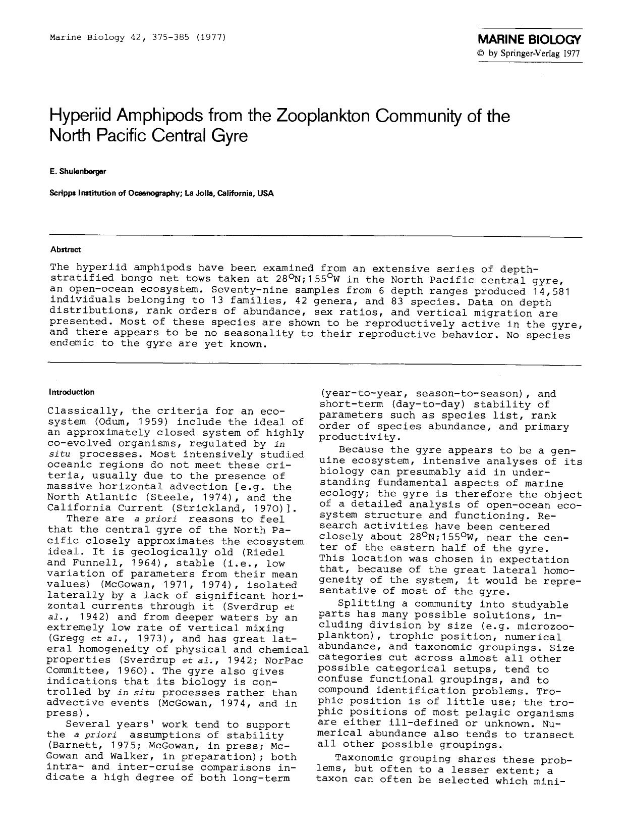 Hyperiid amphipods from the zooplankton community of the North Pacific central gyre by Unknown
