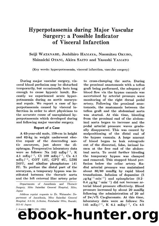 Hyperpotassemia during major vascular surgery: a possible indicator of visceral infarction by Unknown