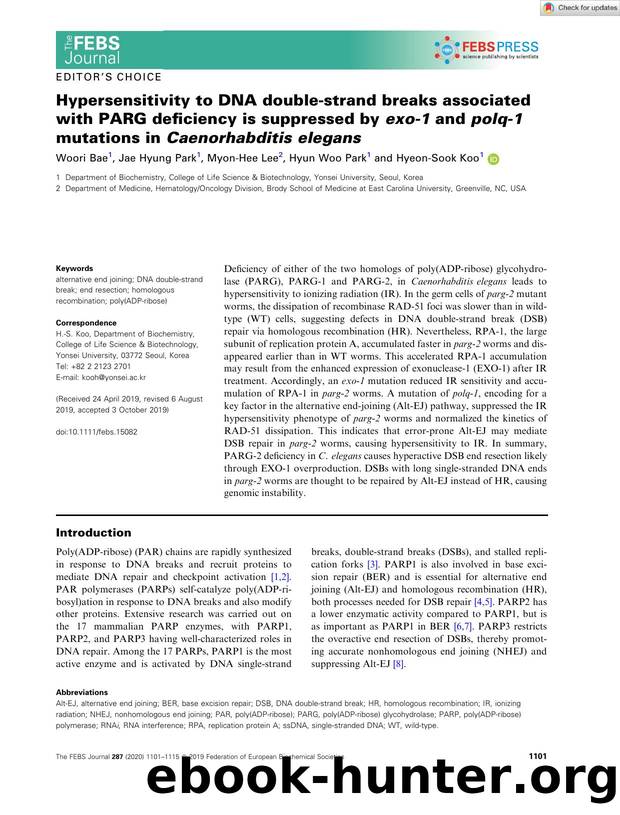 Hypersensitivity to DNA doubleâstrand breaks associated with PARG deficiency is suppressed by exoâ1 and polqâ1 mutations in CaenorhabditisÂ elegans by Unknown