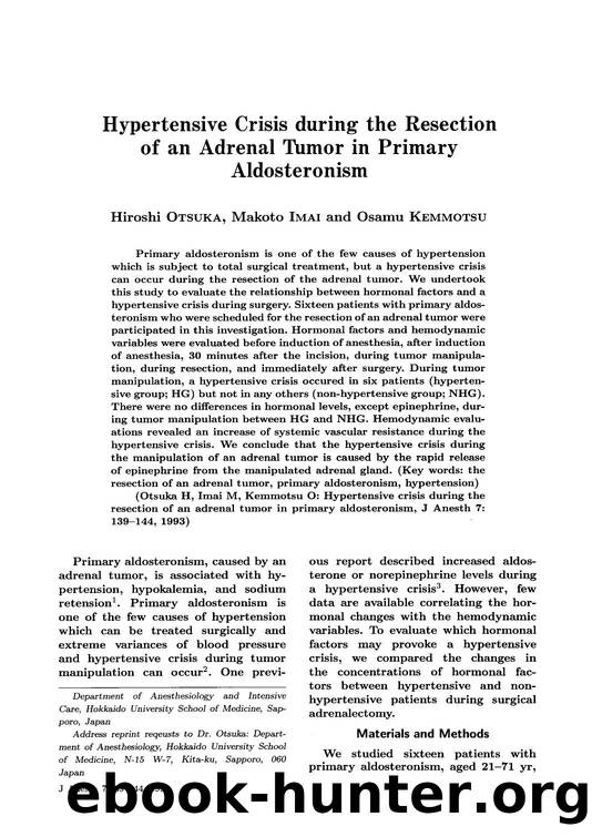 Hypertensive crisis during the resection of an adrenal tumor in primary aldosteronism by Unknown