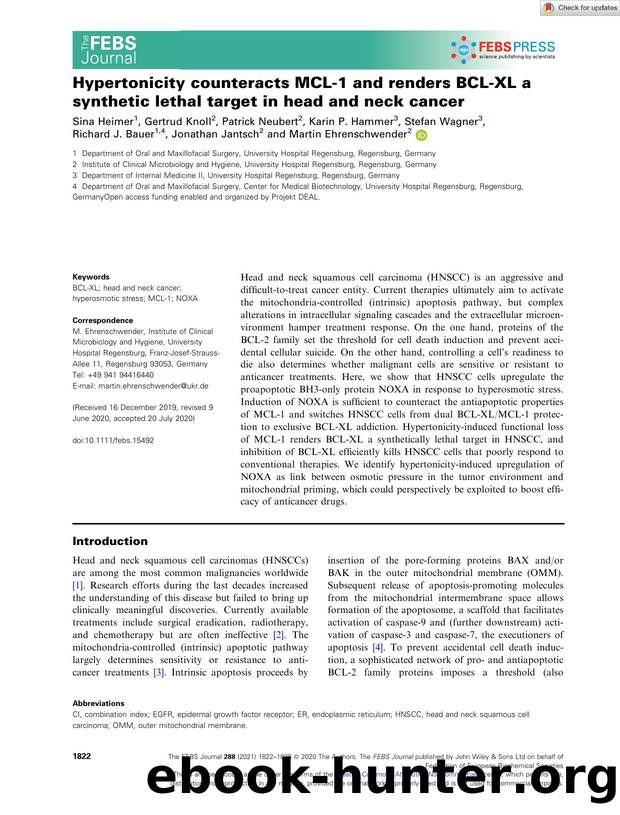 Hypertonicity counteracts MCLâ1 and renders BCLâXL a synthetic lethal target in head and neck cancer by Unknown