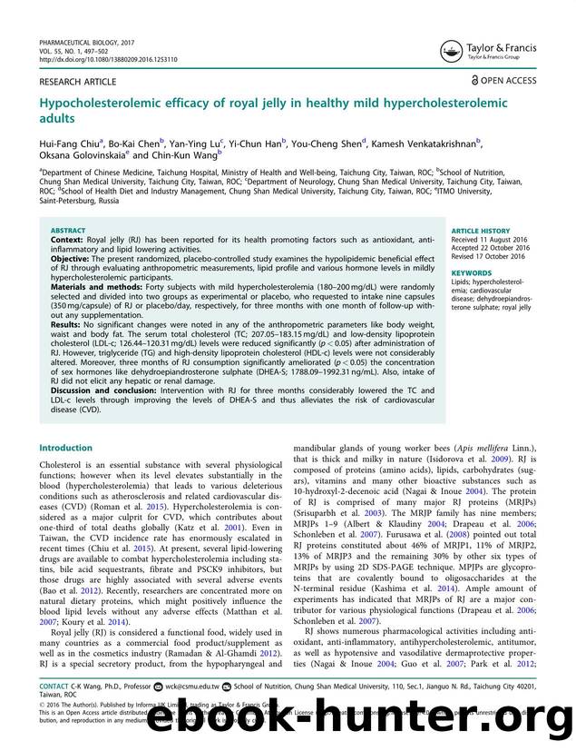 Hypocholesterolemic efficacy of royal jelly in healthy mild hypercholesterolemic adults by unknow