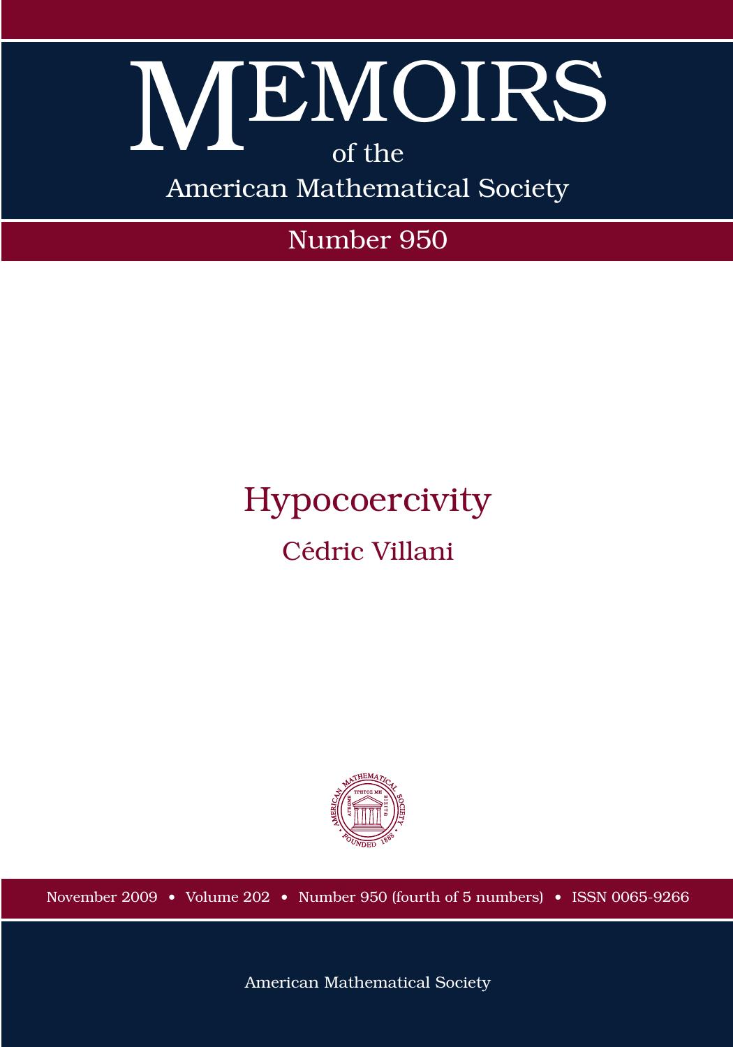 Hypocoercivity (Memoirs of the American Mathematical Society) by Unknow