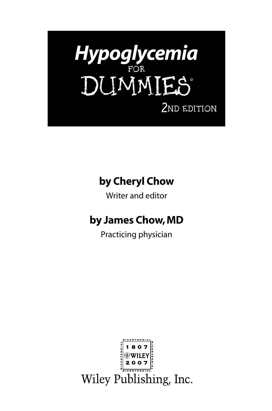 Hypoglycemia for dummies by Chow J