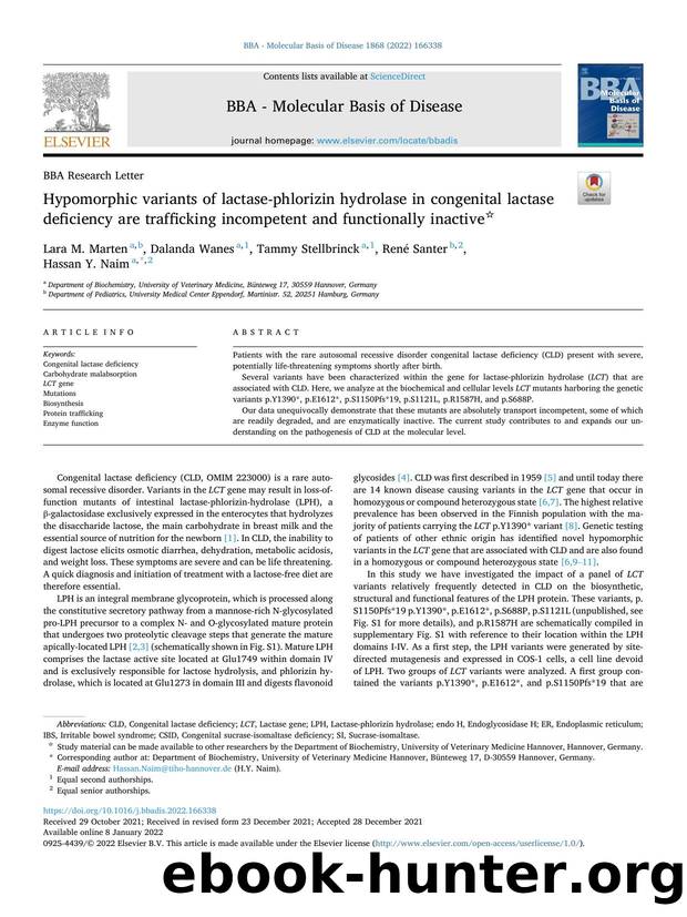 Hypomorphic variants of lactase-phlorizin hydrolase in congenital lactase deficiency are trafficking incompetent and functionally inactive by Lara M. Marten & Dalanda Wanes & Tammy Stellbrinck & René Santer & Hassan Y. Naim