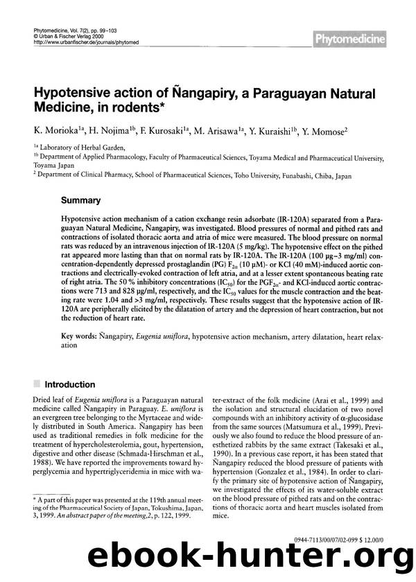 Hypotensive action of Ãangapiry, a Paraguayan Natural Medicine, in rodents by K. Morioka & H. Nojima & F. Kurosaki & M. Arisawa & Y. Kuraishi & Y. Momose