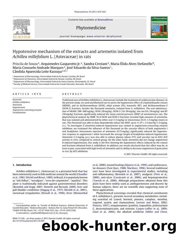 Hypotensive mechanism of the extracts and artemetin isolated from Achillea millefolium L. (Asteraceae) in rats by Priscila de Souza