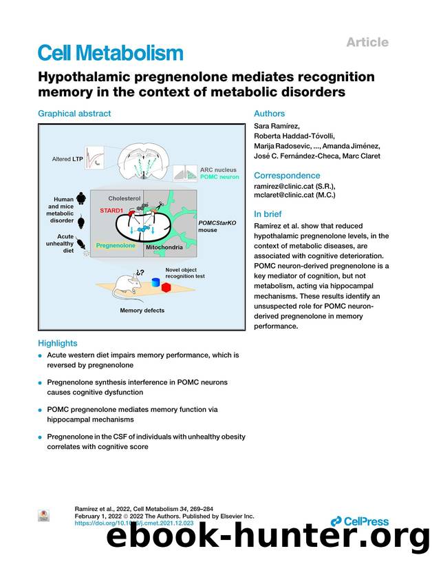 Hypothalamic pregnenolone mediates recognition memory in the context of metabolic disorders by unknow