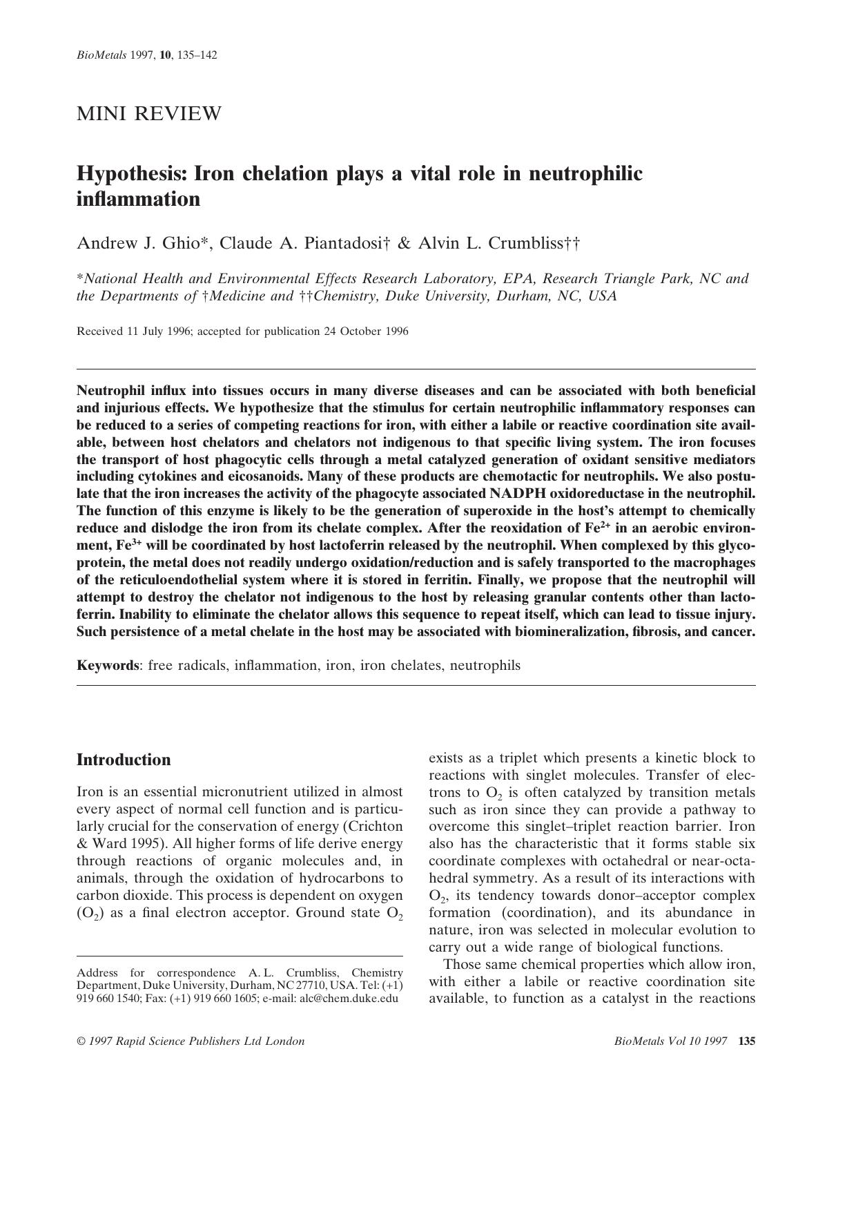 Hypothesis: Iron chelation plays a vital role in neutrophilic inflammation by Unknown