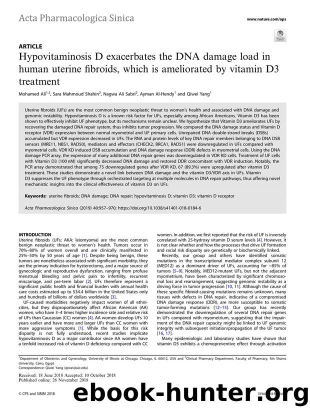 Hypovitaminosis D exacerbates the DNA damage load in human uterine fibroids, which is ameliorated by vitamin D3 treatment by Mohamed Ali & Sara Mahmoud Shahin & Nagwa Ali Sabri & Ayman Al-Hendy & Qiwei Yang