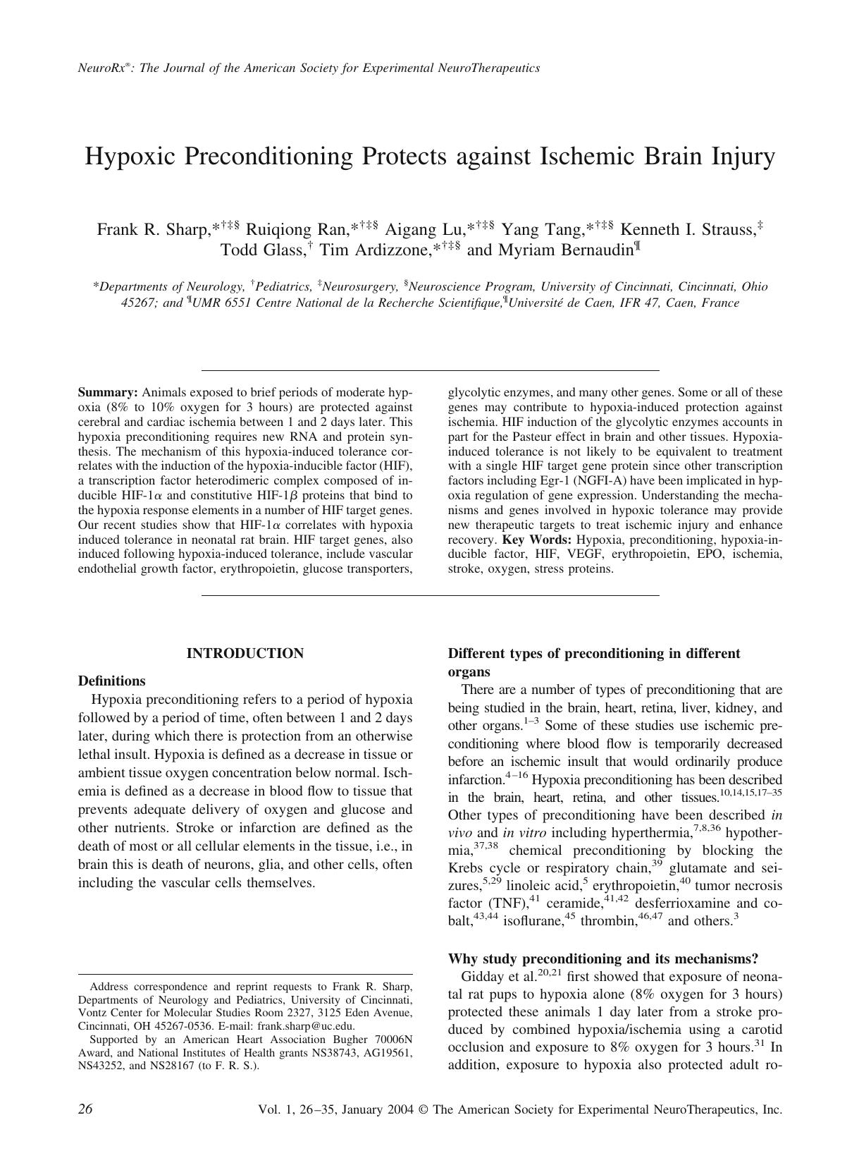 Hypoxic preconditioning protects against ischemic brain injury by Unknown