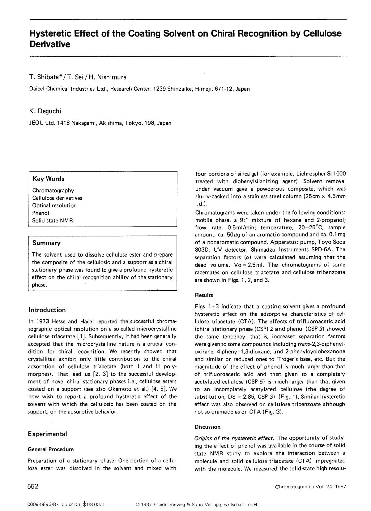 Hysteretic effect of the coating solvent on chiral recognition by cellulose derivative by Unknown
