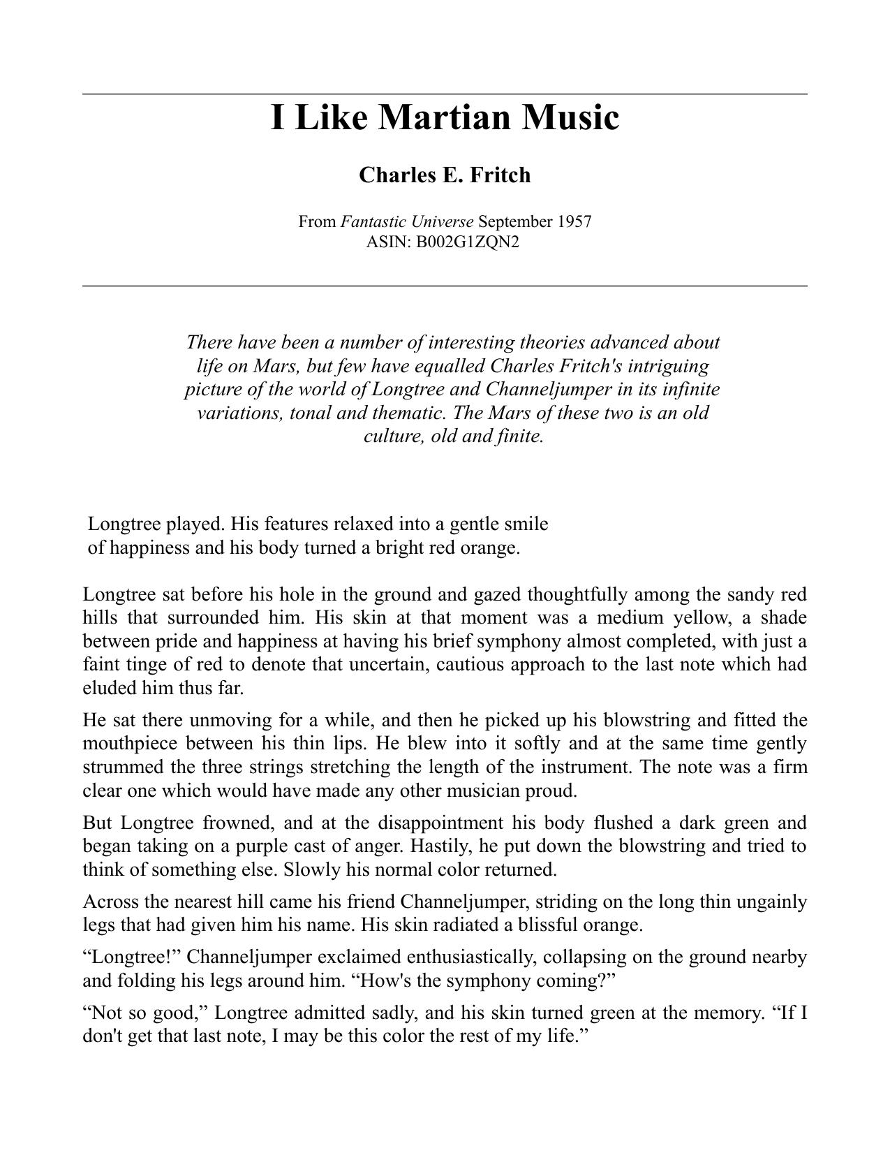 I Like Martian Music by Charles E. Fritch