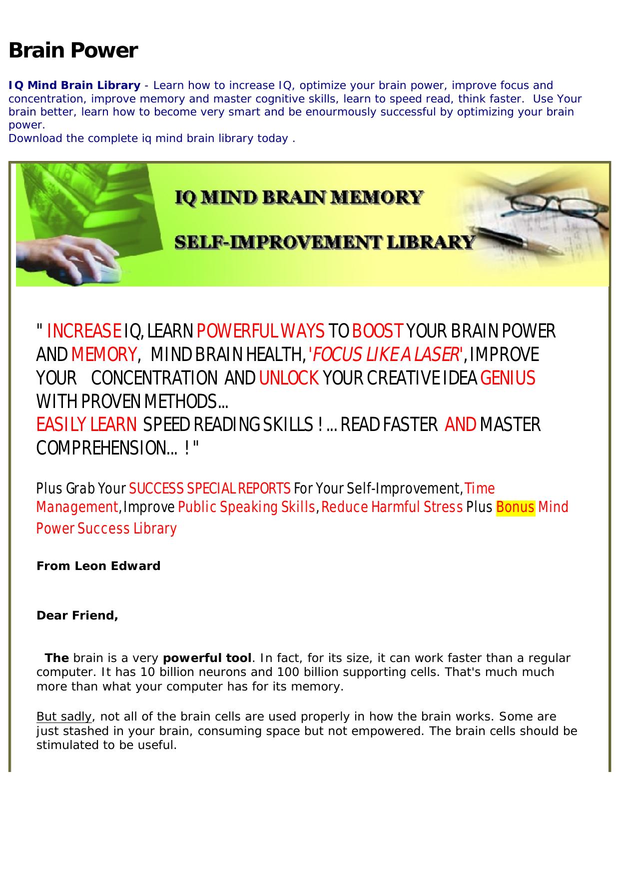 I Q Mind Brain Memory Stress Self Help Library. by Best of Kuszter's Collection