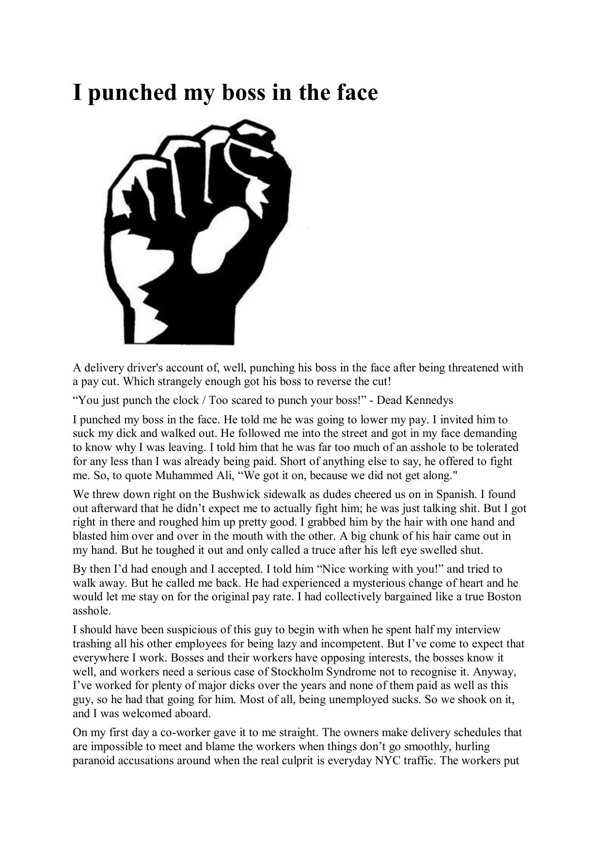 I punched my boss in the face by Unknown