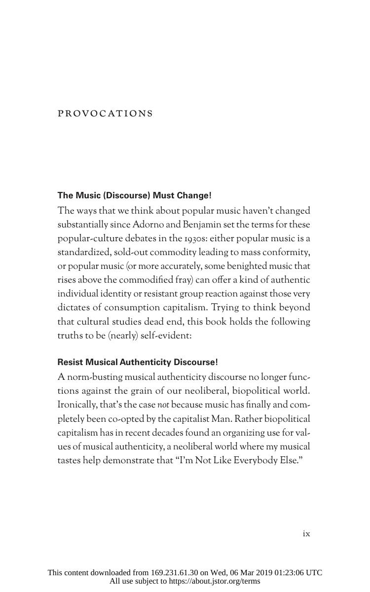 Iâm Not Like Everybody Else: Biopolitics, Neoliberalism, and American Popular Music by Jeffery T. Nealon