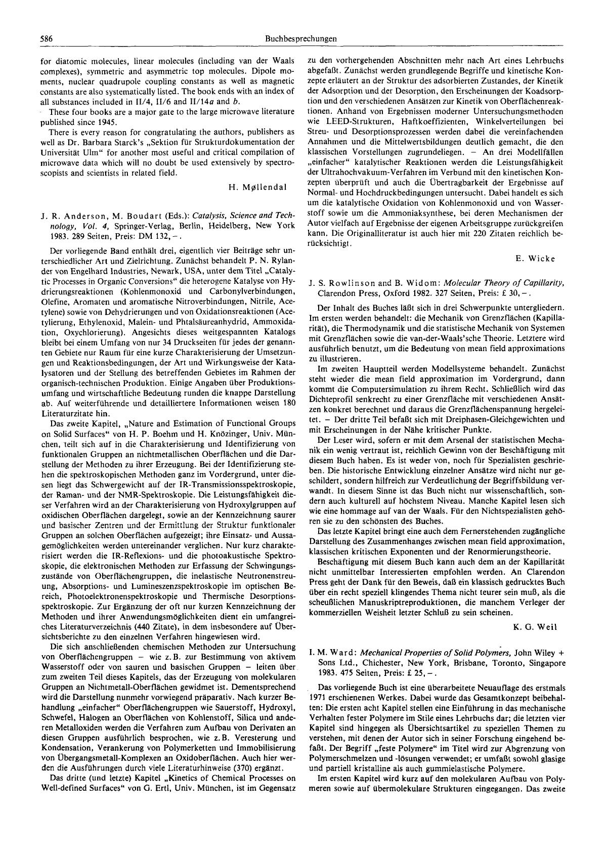I. M. Ward: Mechanical Properties of Solid Polymers, John Wiley + Sons Ltd., Chichester, New York, Brisbane, Toronto, Singapore 1983. 475 Seiten, Preis: £ 25,-. by Unknown