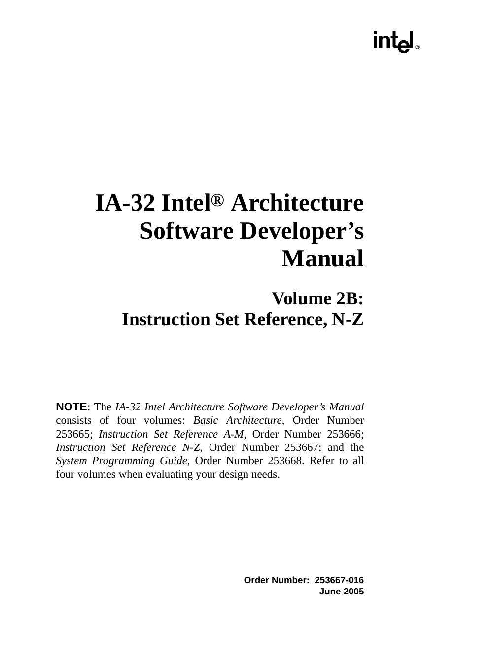 IA-32 IntelÂ® Architecture Software Developer's Manual by Intel Corporation