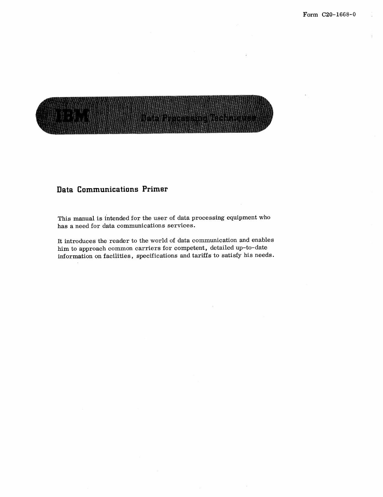 IBM C29-1668-0 Data Communications Primer WW by Unknown