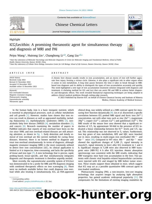 ICGLecithin: A promising theranostic agent for simultaneous therapy and diagnosis of MRI and PAI by Peiyu Wang & Huirong Lin & Changhong Li & Gang Liu