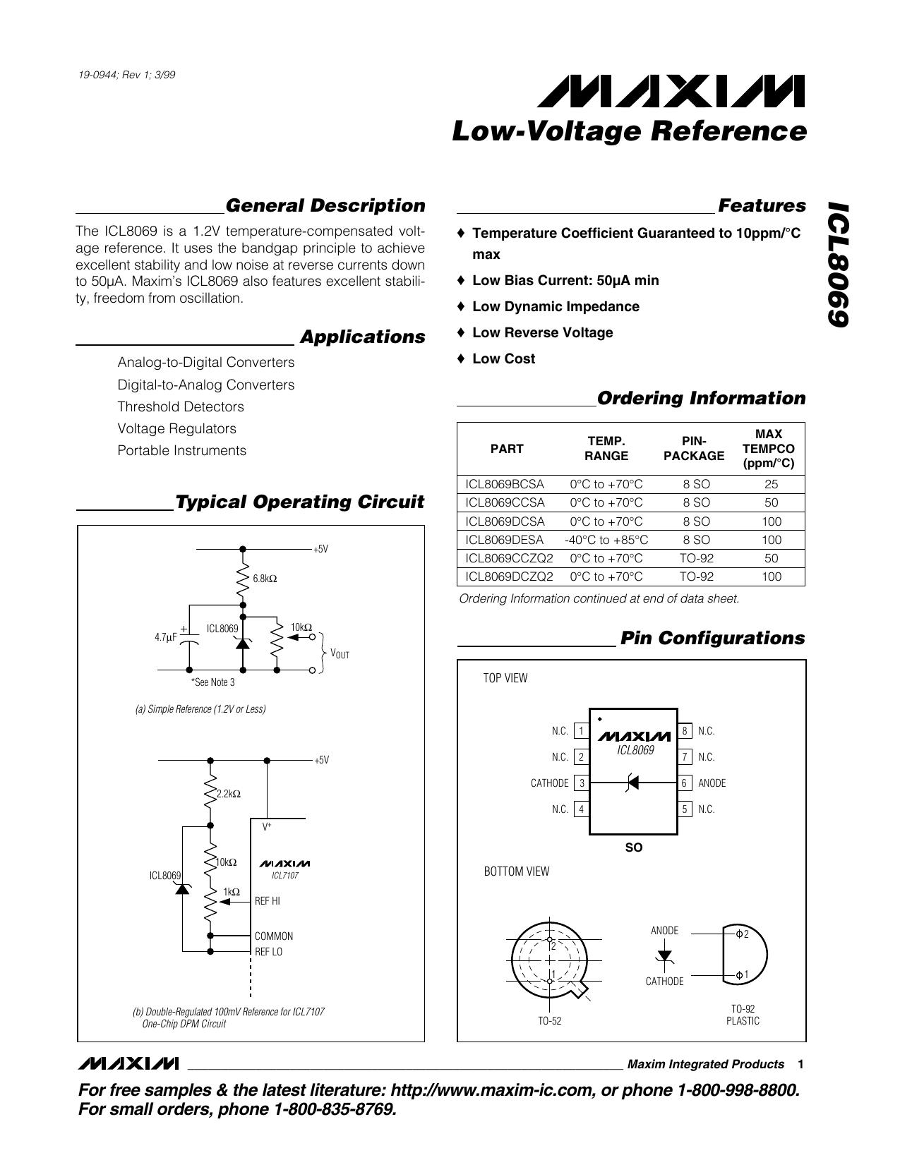 ICL8069 Full Data Sheet (PDF) by Maxim