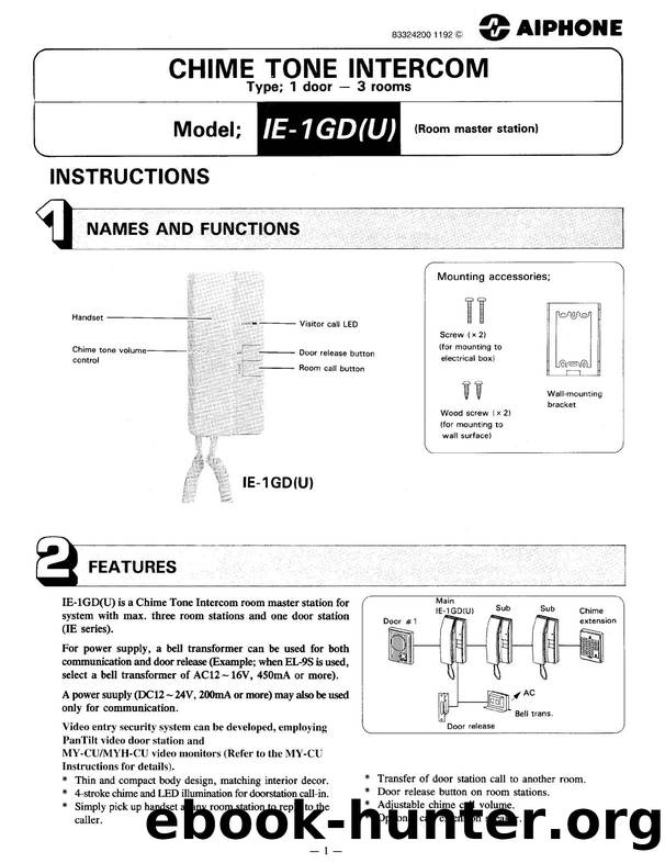 IE-1GD Chime-Tone Intercom Instructions by Unknown