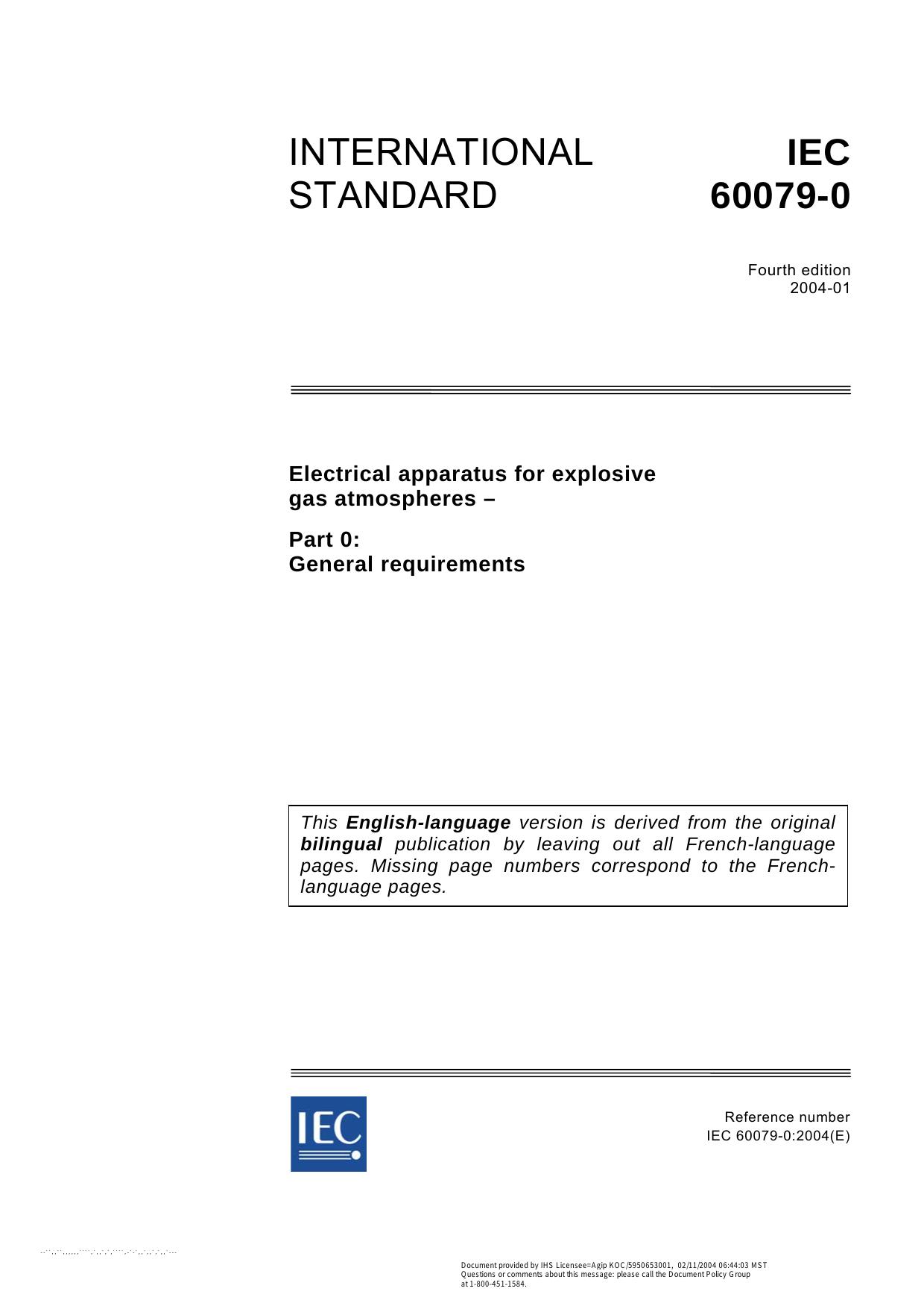 IEC 60079-0-Electrical Apparatus For Explosive Gas Atmospheres-Part 0-General Requirements-2004-En by unknow